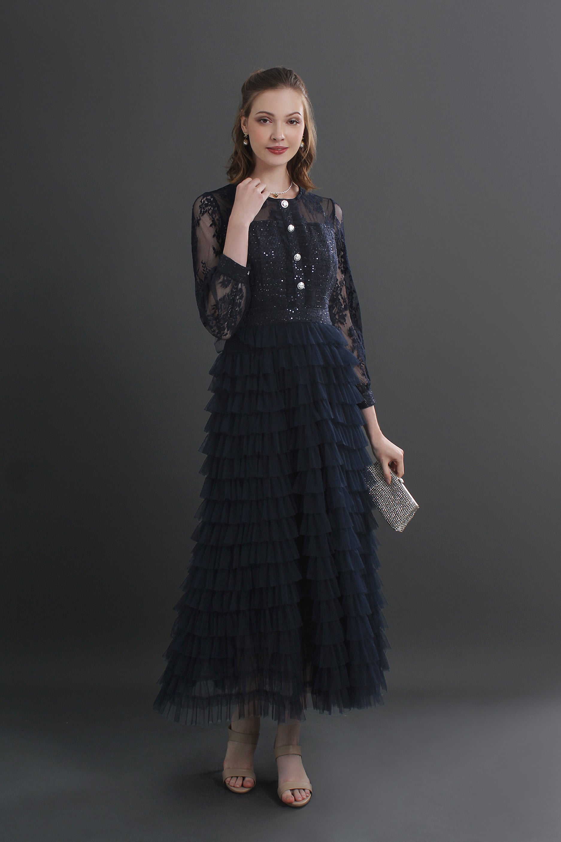 Mira Lace Tiered Midaxi Dress