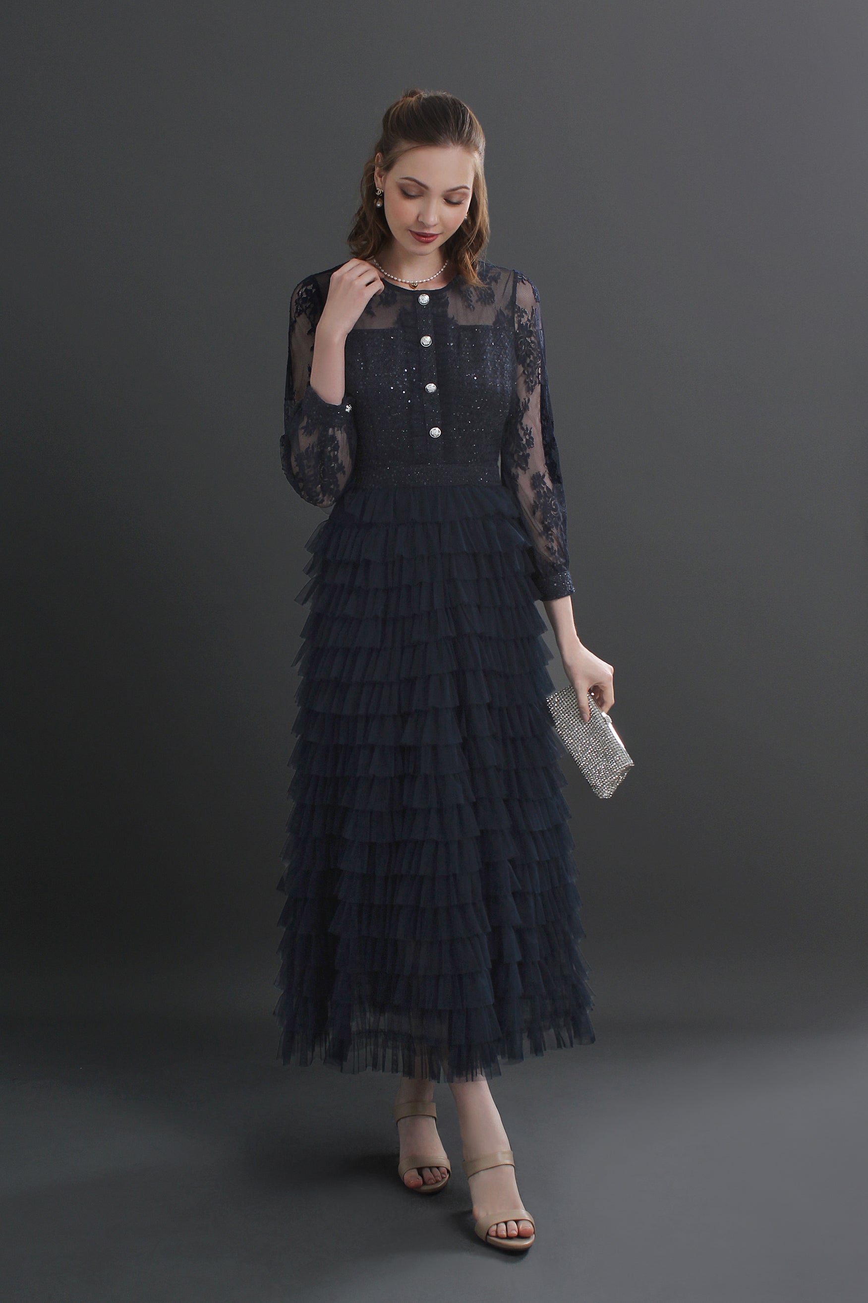 Mira Lace Tiered Midaxi Dress