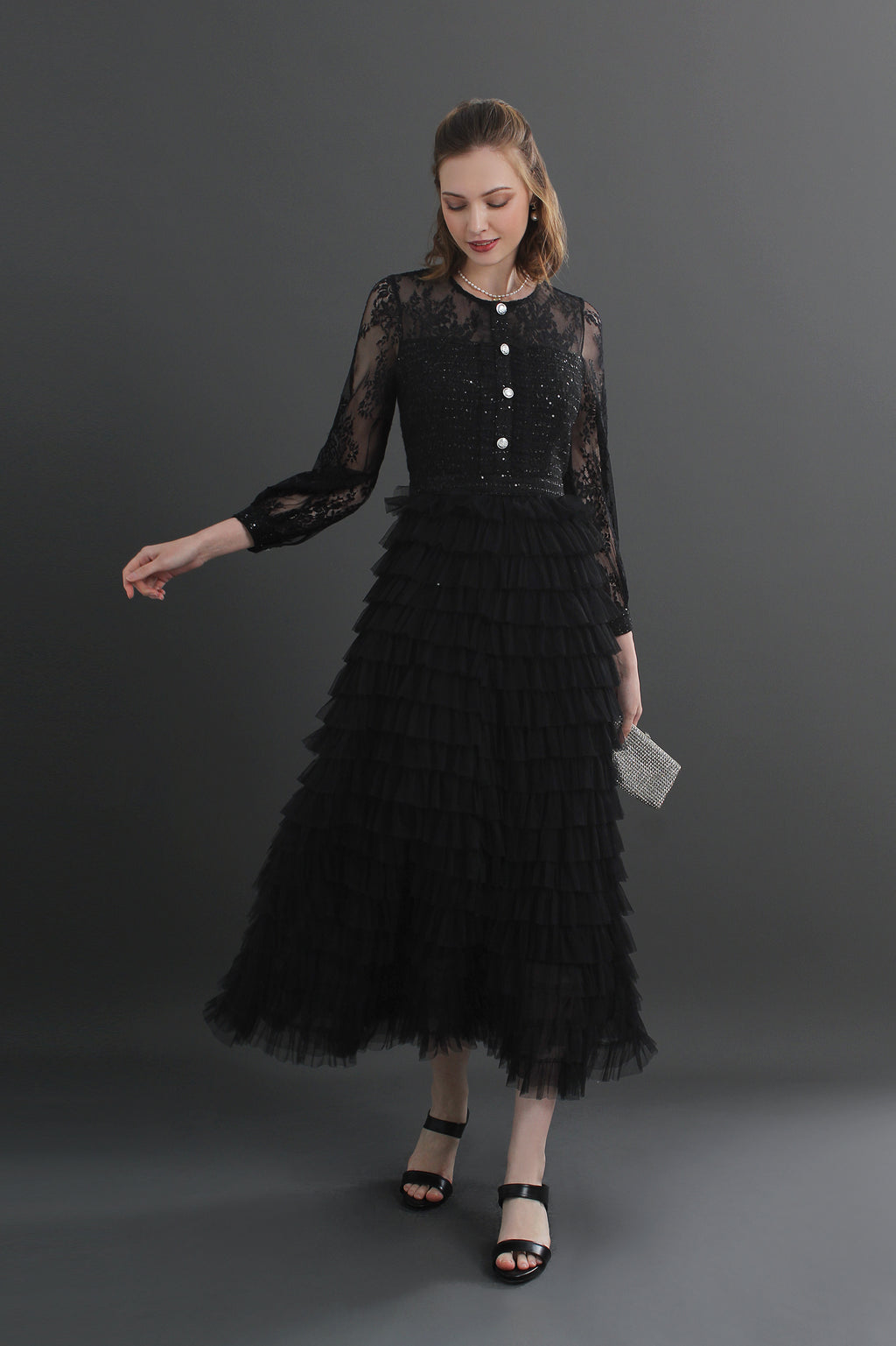 Mira Lace Tiered Midaxi Dress