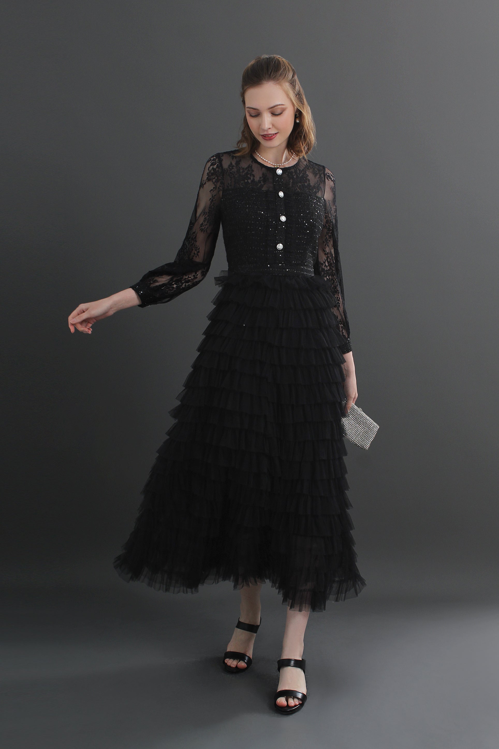 Mira Lace Tiered Midaxi Dress