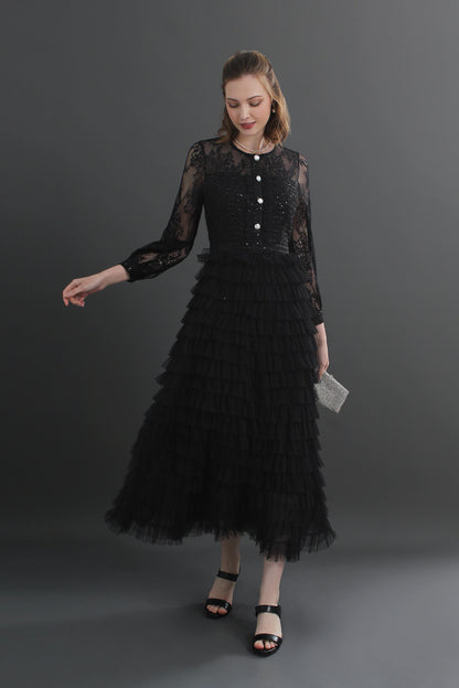 Mira Lace Tiered Midaxi Dress