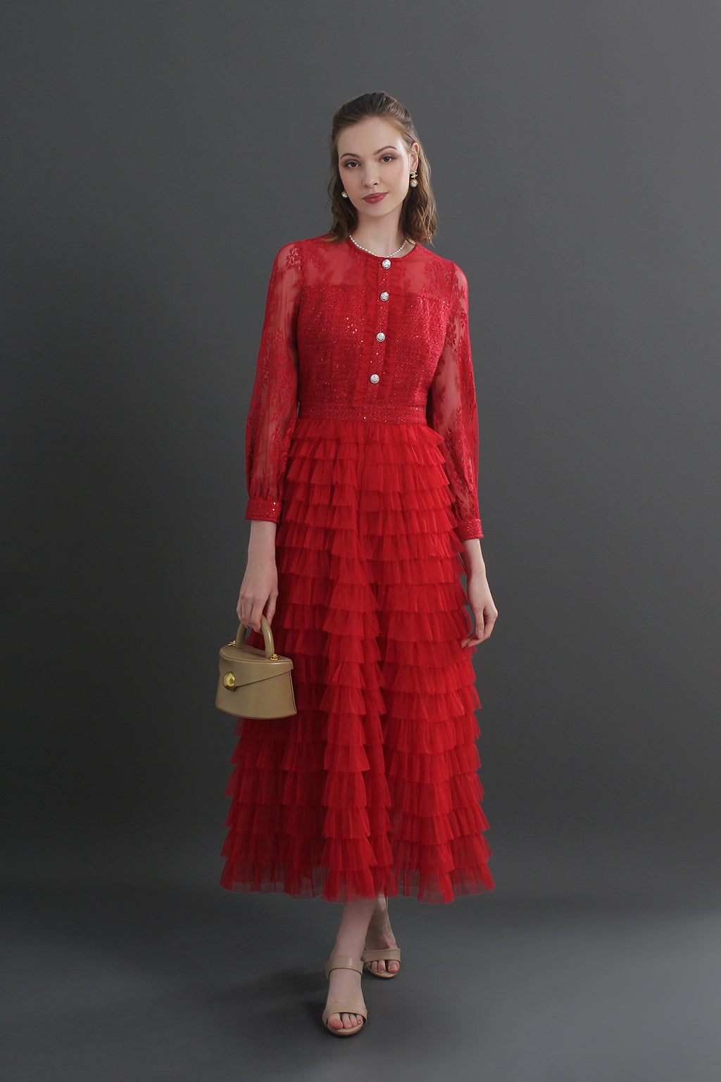 Mira Lace Tiered Midaxi Dress