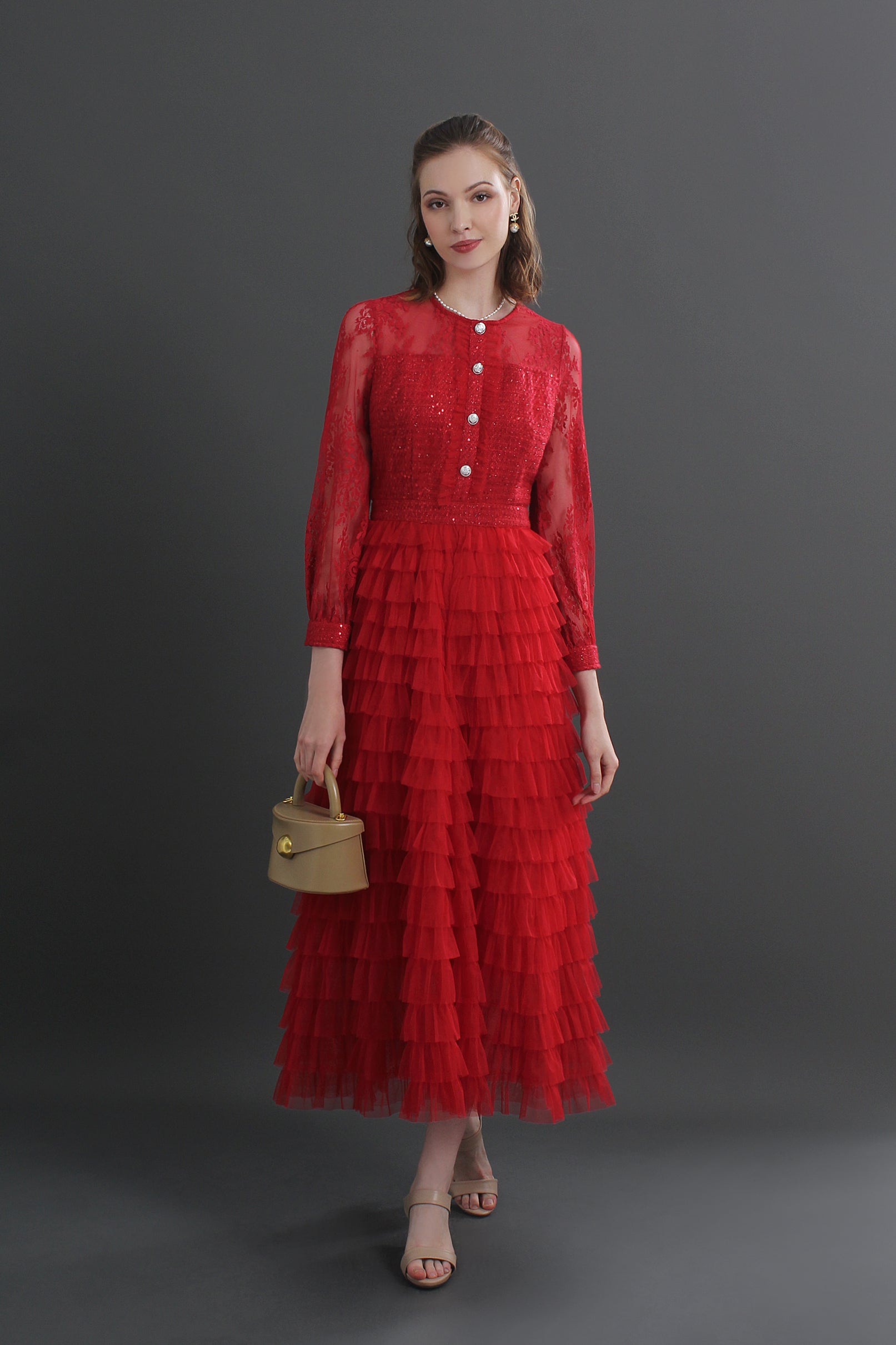 Mira Lace Tiered Midaxi Dress