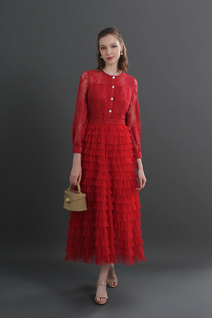 Mira Lace Tiered Midaxi Dress