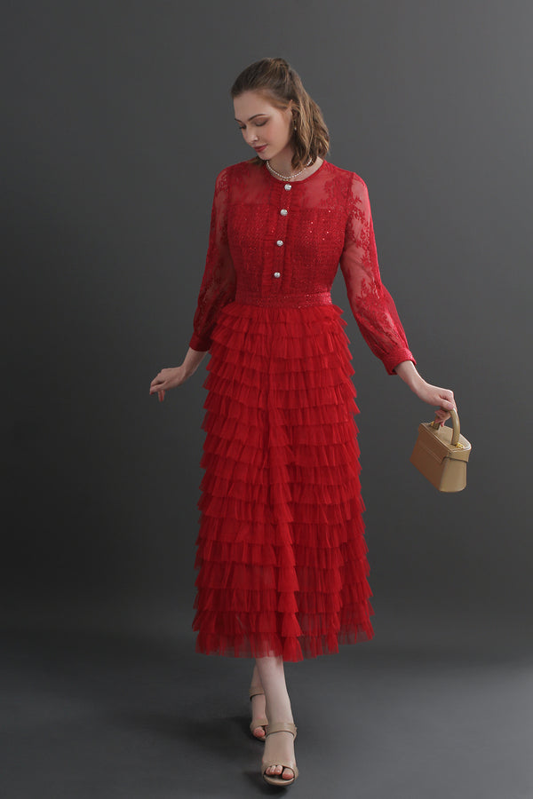 Mira Lace Tiered Midaxi Dress
