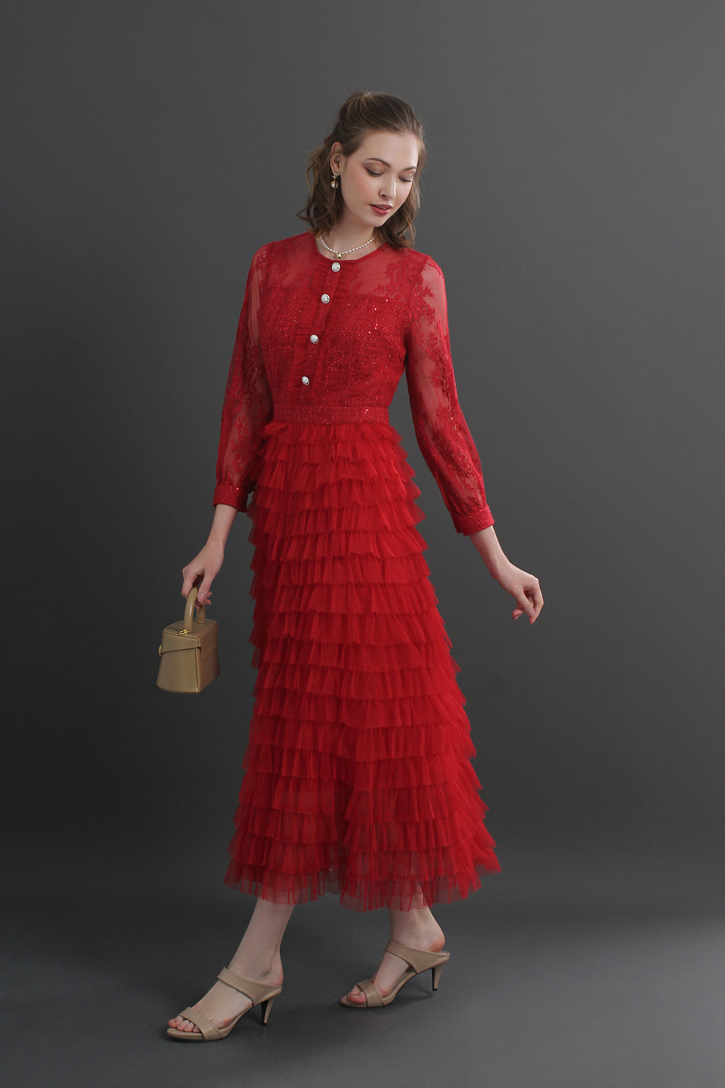 Mira Lace Tiered Midaxi Dress