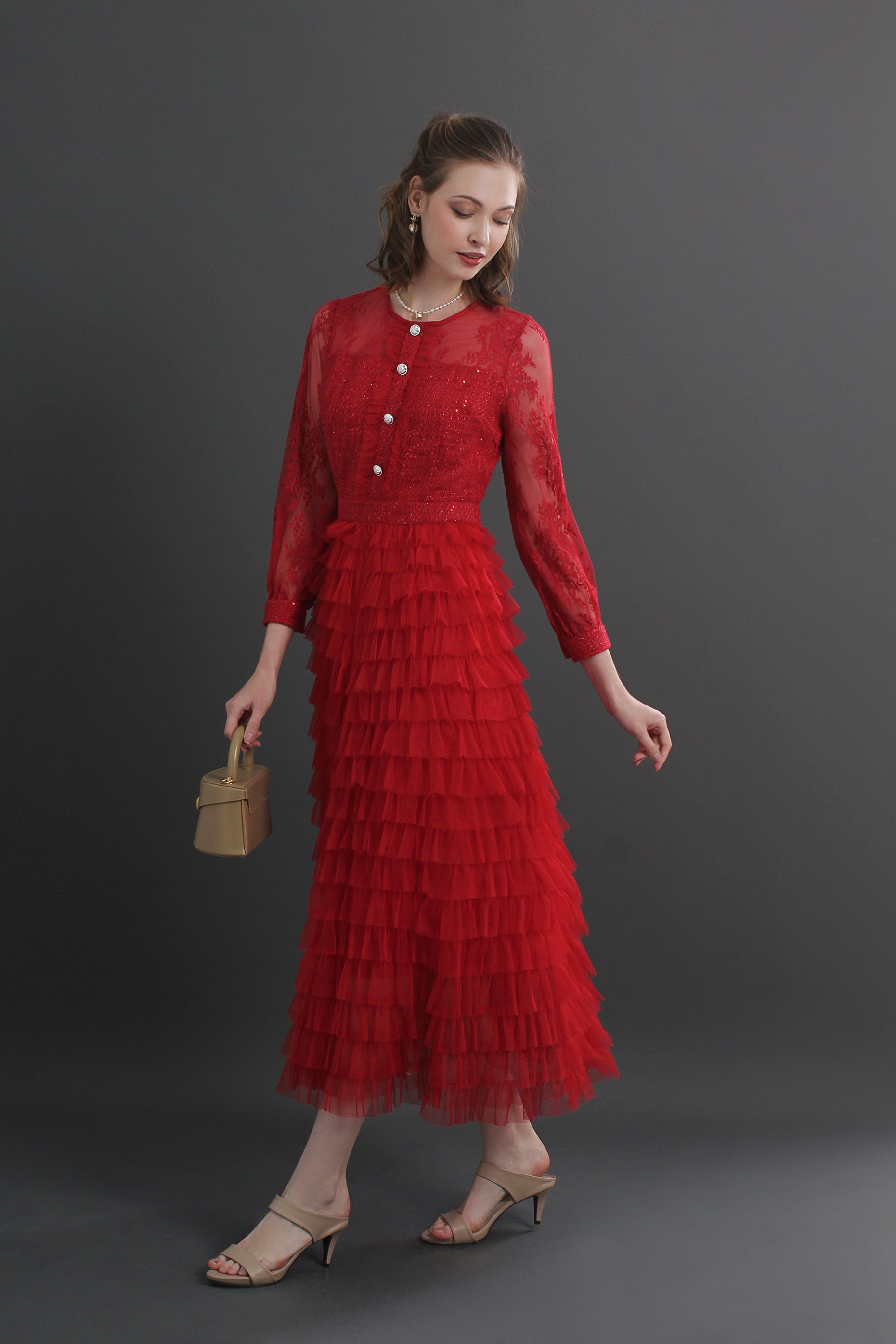 Mira Lace Tiered Midaxi Dress