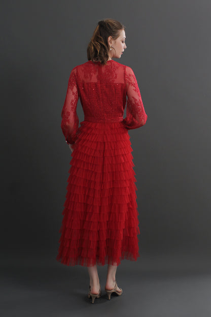 Mira Lace Tiered Midaxi Dress