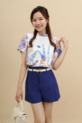 Floral Eyelet Mandarin Collar Top