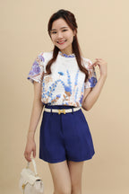 Floral Eyelet Mandarin Collar Top