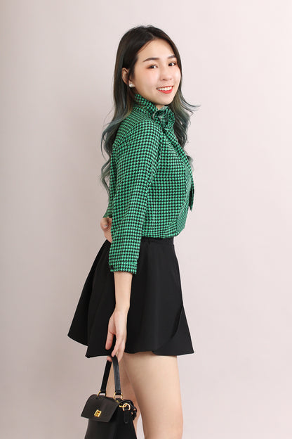 Azula Houndstooth Shirt With Detachable Rose & Scarf
