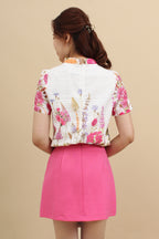 Floral Eyelet Mandarin Collar Top