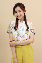Floral Eyelet Mandarin Collar Top