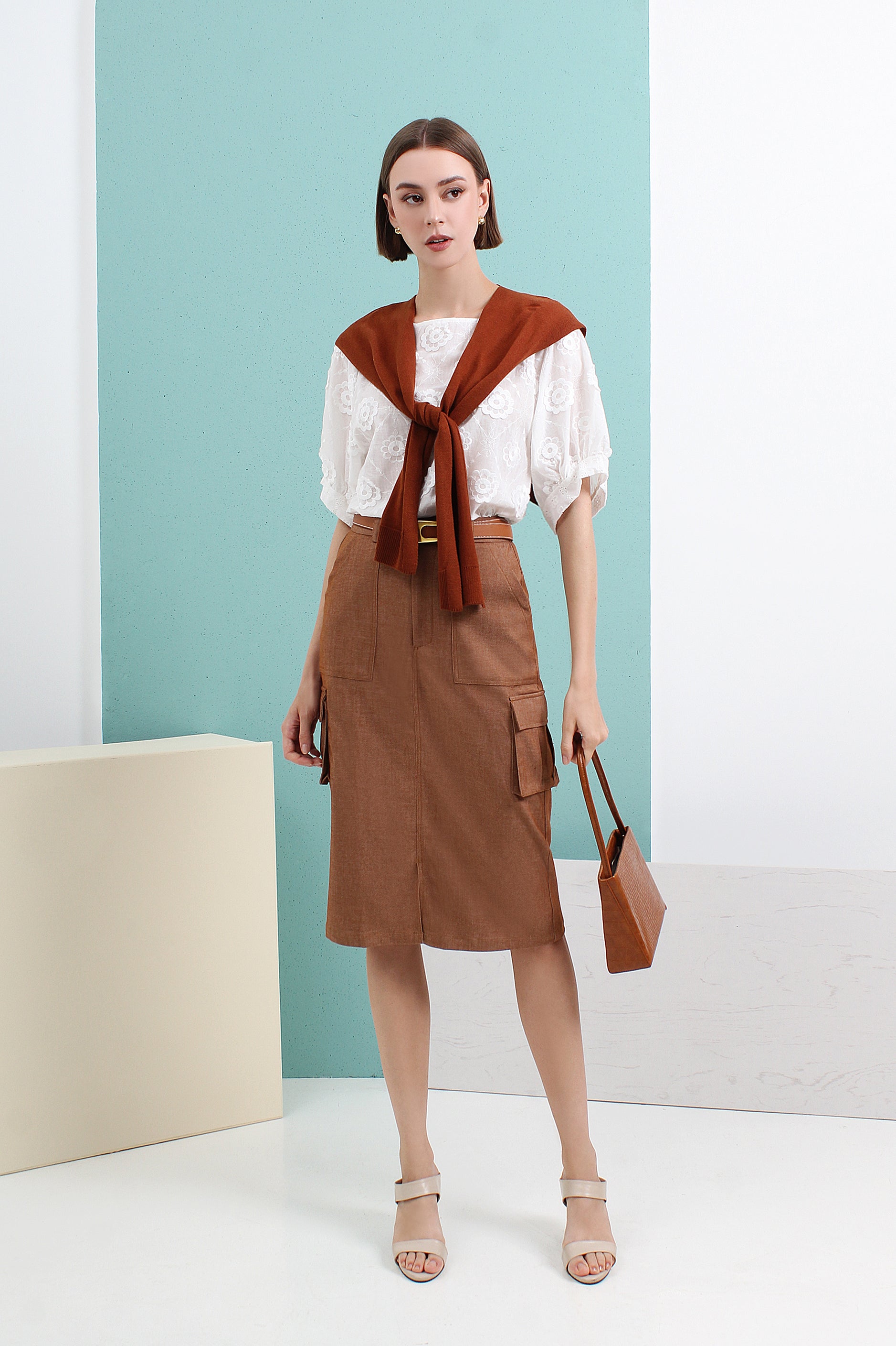 Denim Pocket Midi Skirt