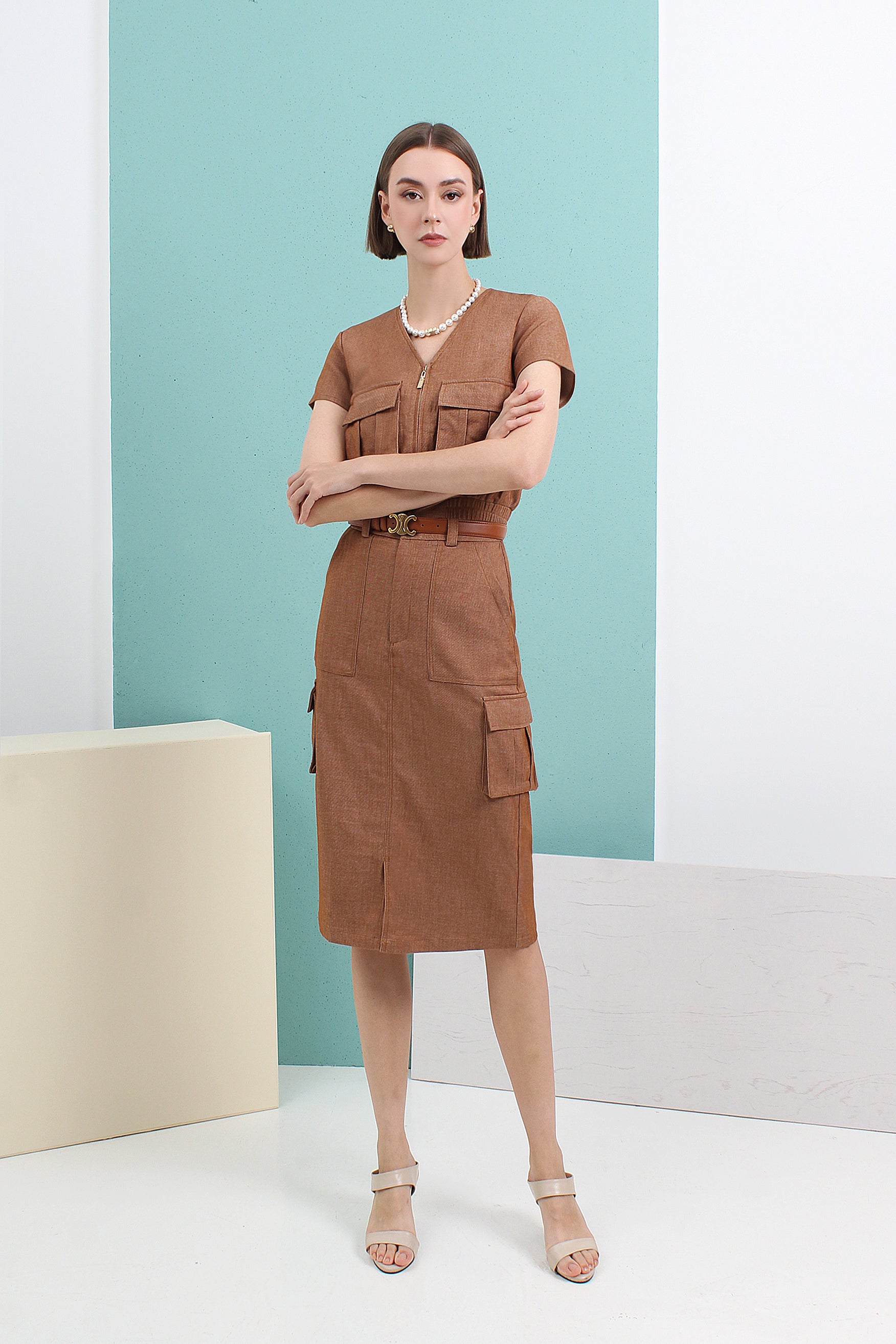 Denim Pocket Midi Skirt