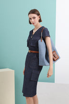 Denim Pocket Midi Skirt