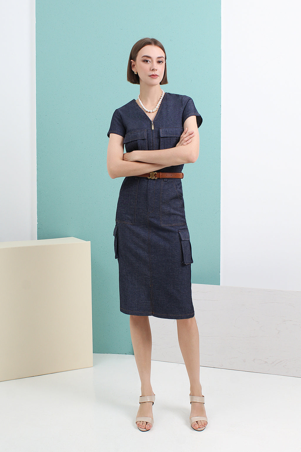 Denim Pocket Midi Skirt