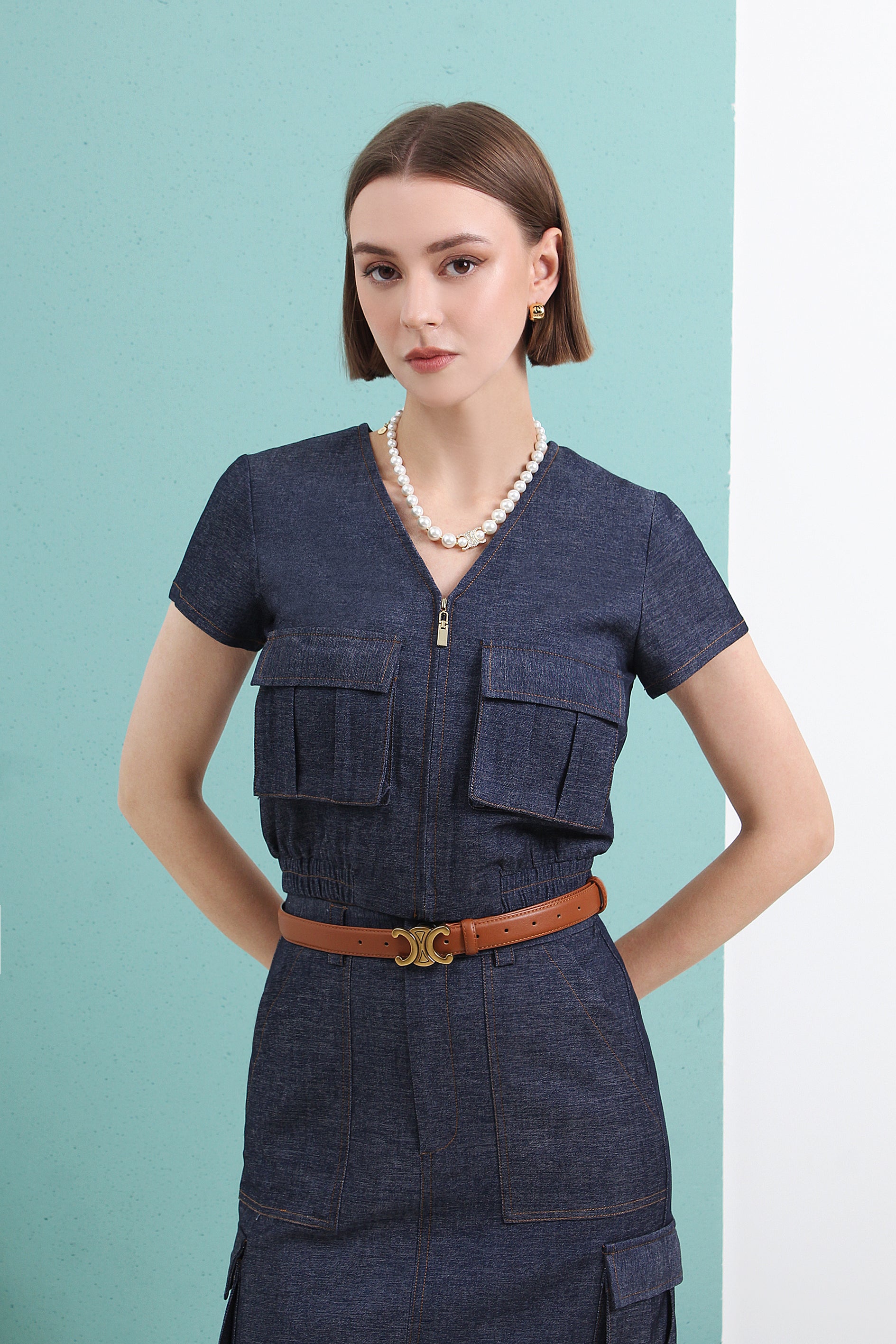Denim Pocket Midi Skirt