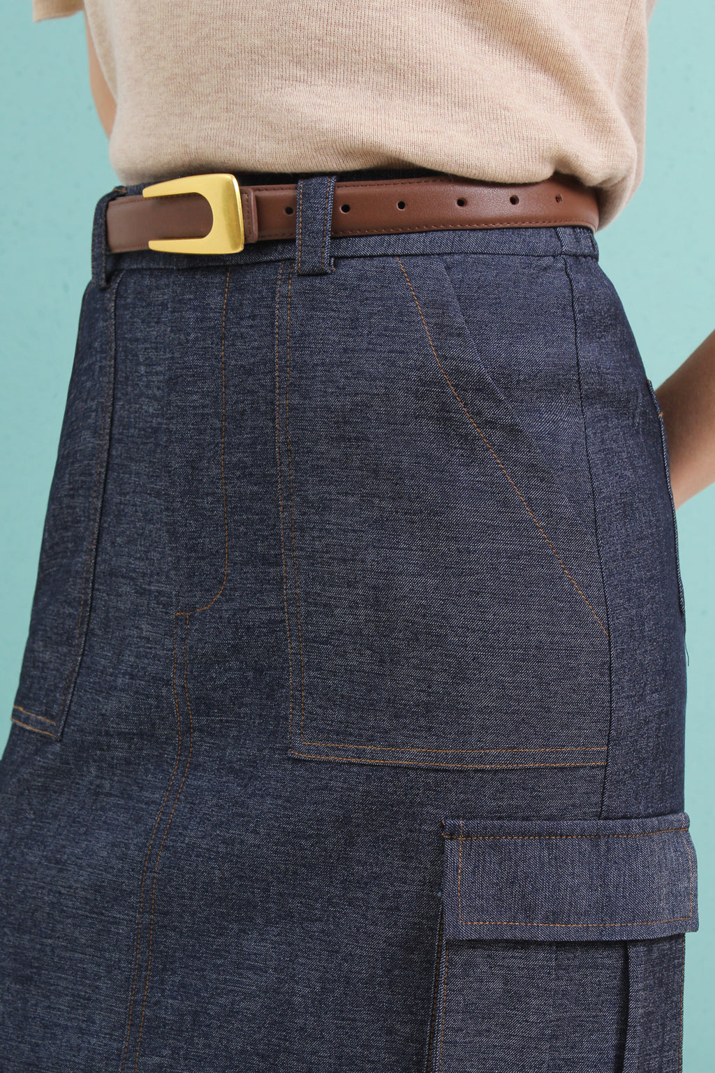 Denim Pocket Midi Skirt