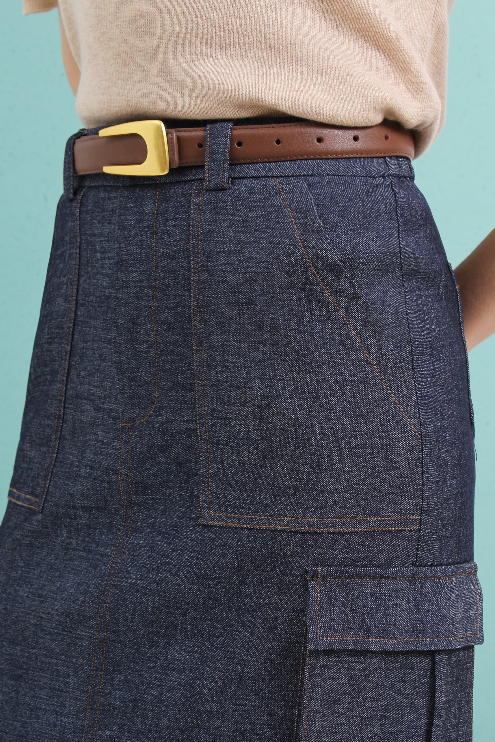 Denim Pocket Midi Skirt