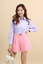 Tailored High Waist Cotton Shorts