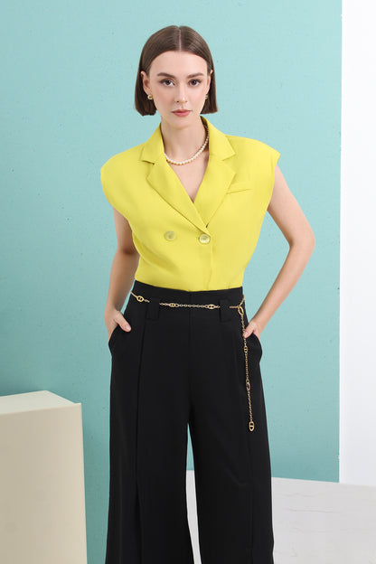 Front-Slit Wide Leg Pleated Pants