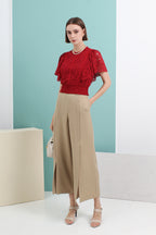 Front-Slit Wide Leg Pleated Pants