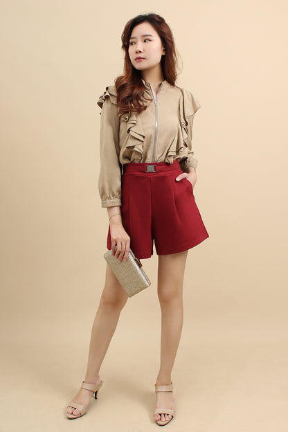 Tailored High Waist Cotton Shorts