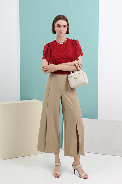 Front-Slit Wide Leg Pleated Pants