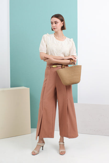 Front-Slit Wide Leg Pleated Pants