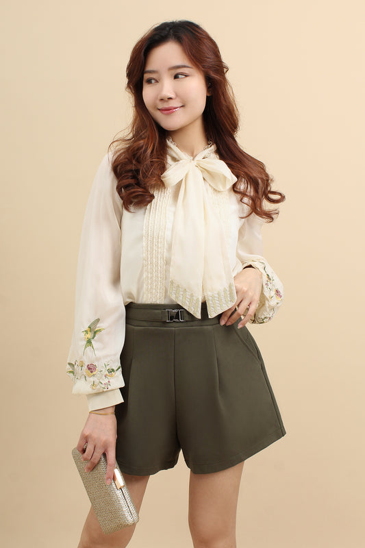 Tailored High Waist Cotton Shorts