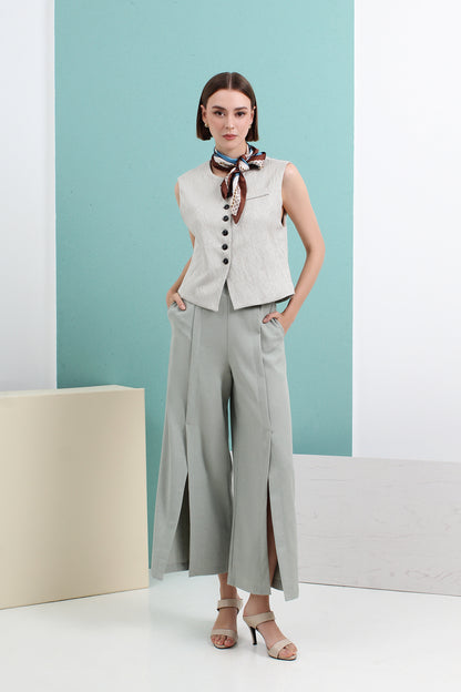 Front-Slit Wide Leg Pleated Pants