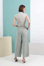Front-Slit Wide Leg Pleated Pants