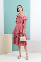 Layered High Waist Flare Midi Skirt