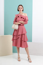 Layered High Waist Flare Midi Skirt