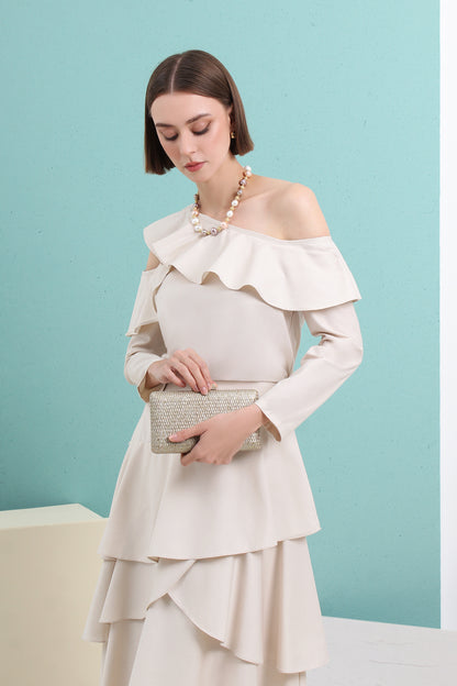 Asymmetric Ruffle Neckline Top