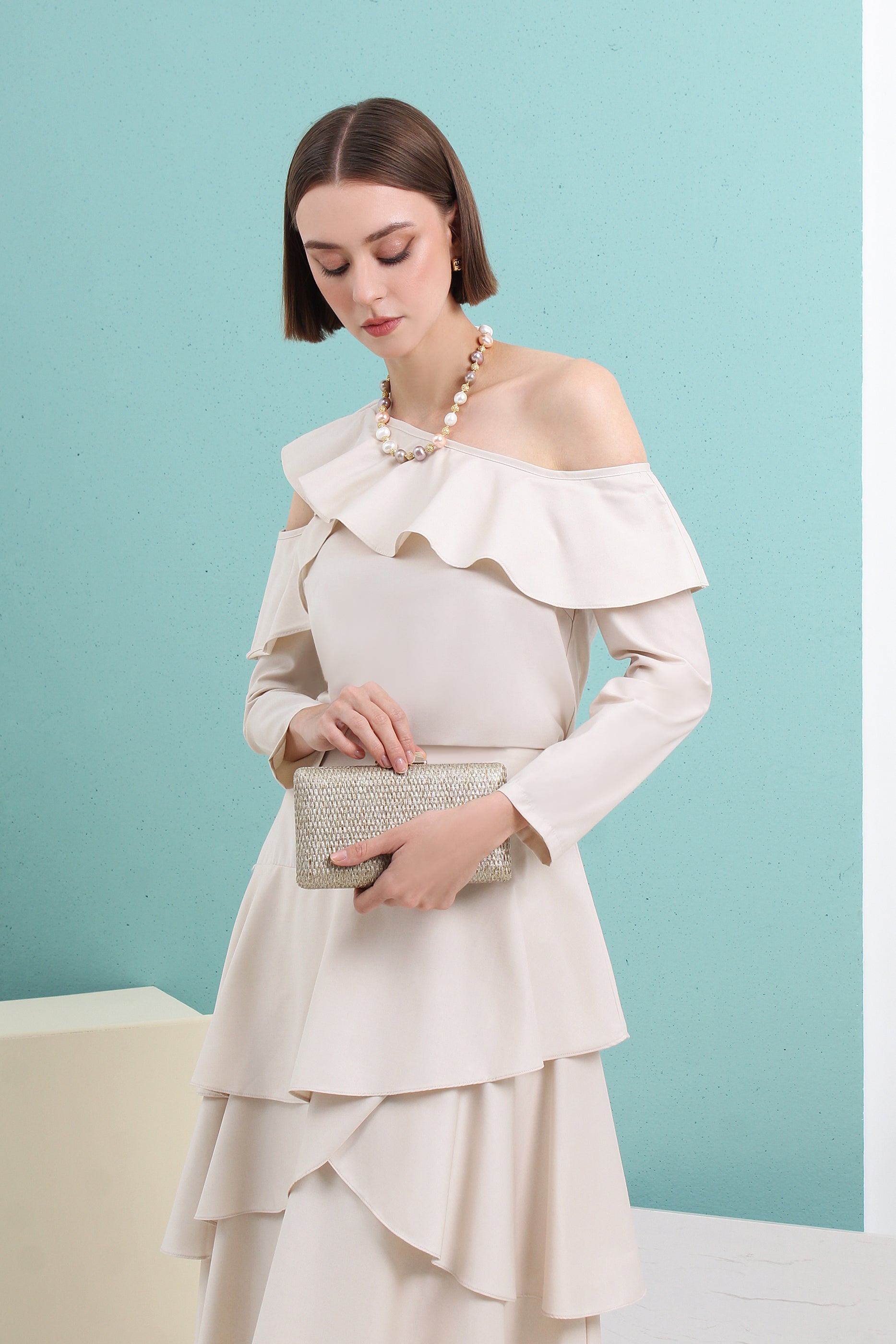 Layered High Waist Flare Midi Skirt