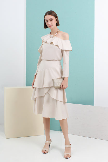 Asymmetric Ruffle Neckline Top