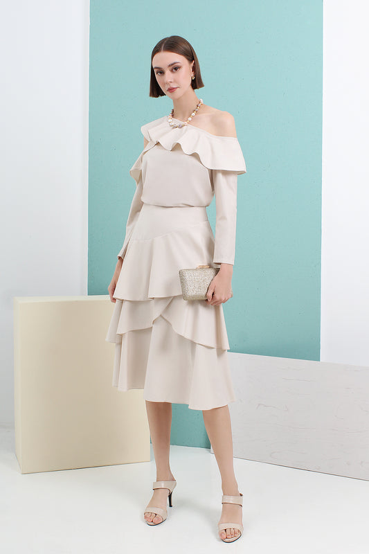 Layered High Waist Flare Midi Skirt