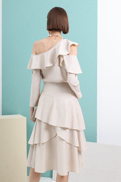 Layered High Waist Flare Midi Skirt