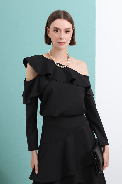 Asymmetric Ruffle Neckline Top
