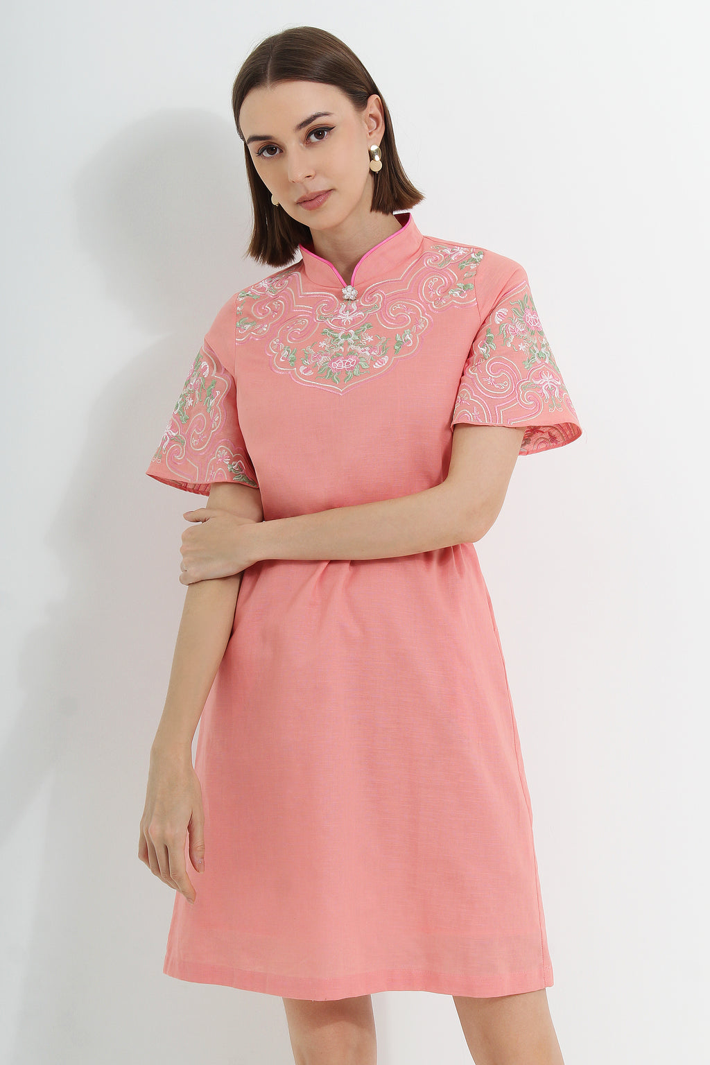 Coralena Embroidered Modern Cheongsam