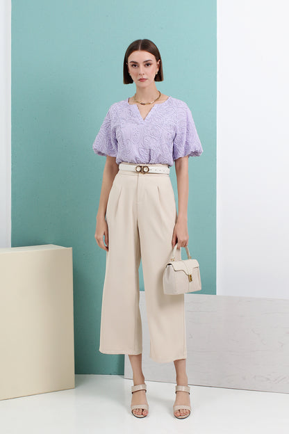 Caia Half Sleeve V-neck Hollow Out Stylish Shirts Vintage Elegant Blouse