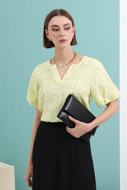 Caia Half Sleeve V-neck Hollow Out Stylish Shirts Vintage Elegant Blouse