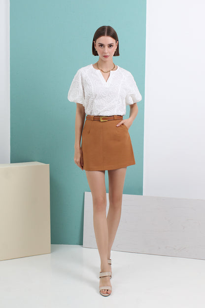 Caia Half Sleeve V-neck Hollow Out Stylish Shirts Vintage Elegant Blouse