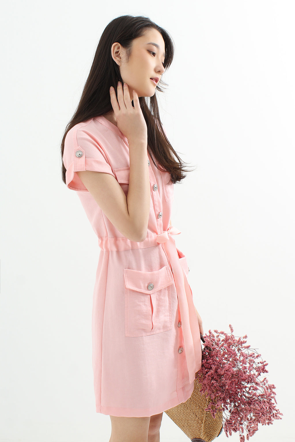 Belted Button Down Shift Dress