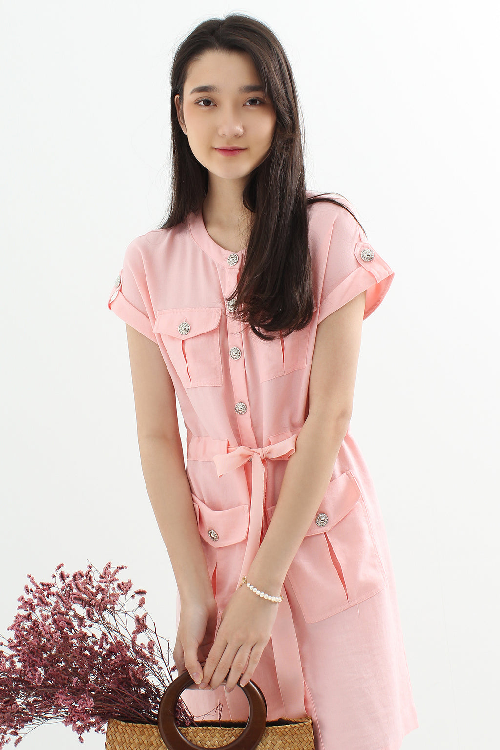 Belted Button Down Shift Dress