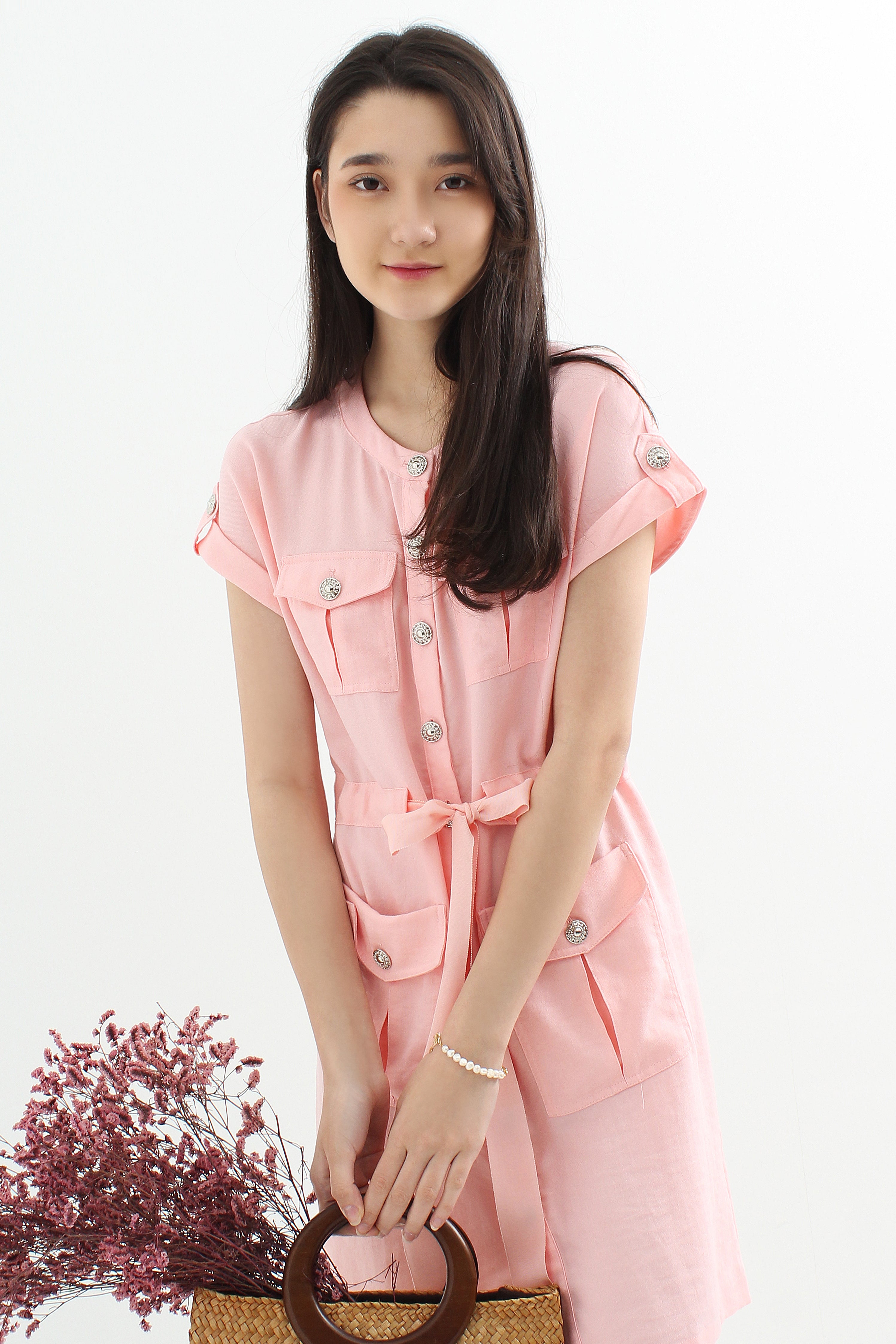 Belted Button Down Shift Dress