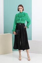 Textured Pleated Wide-Leg Pants