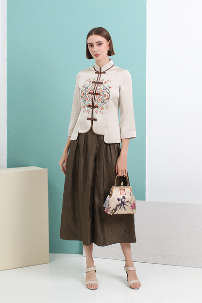 Textured Pleated Wide-Leg Pants